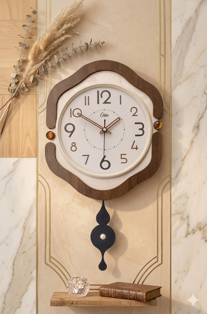 YS1688 ( Designer Wooden-Finish Pendulum Wall Clock with Crystal Accents ) ( PcsCtn.10 )