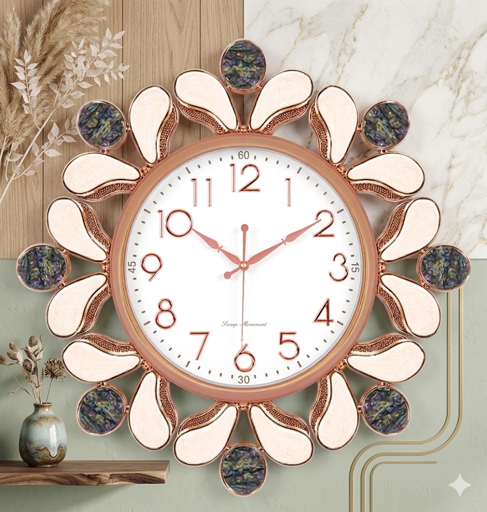 YS1694 ( Elegant Floral Rose Gold Decorative Wall Clock ) ( PcsCtn.8 )