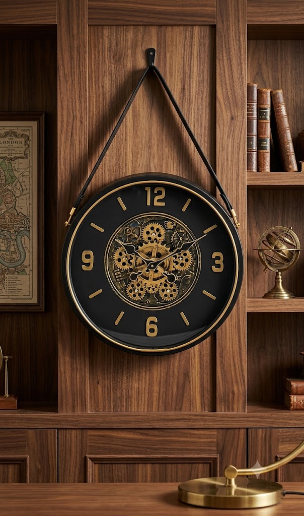 YS1784 ( Vintage Industrial Gear Wall Clock with Hanging Strap ) ( PcsCtn.10 )