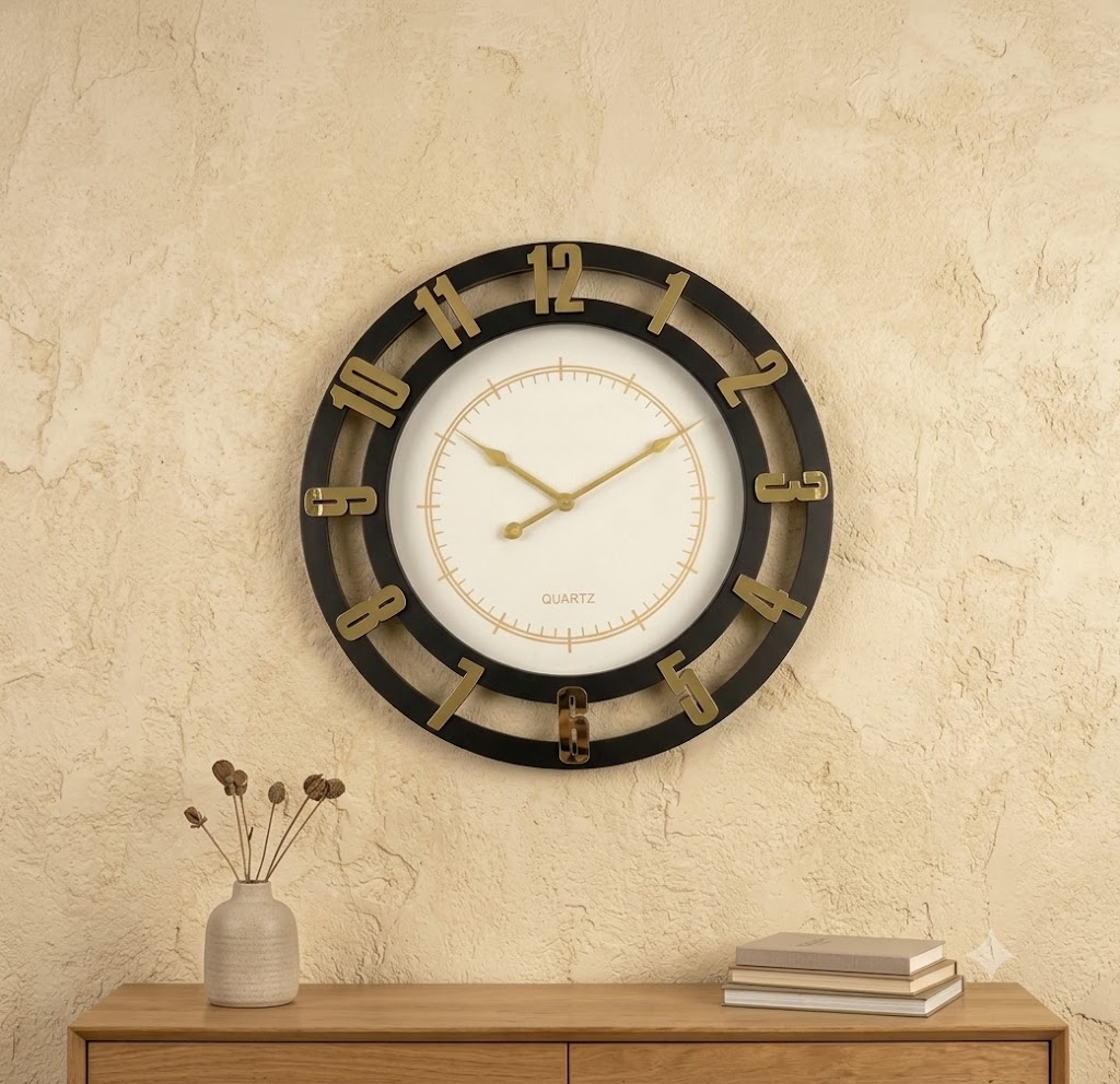 YS1791 ( Luxury Black & Gold Modern Wall Clock ) ( PcsCtn.12 )