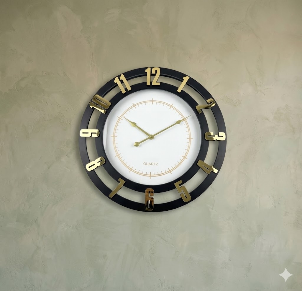 YS1794 ( Royal Black & Gold Open Frame Wall Clock ) ( PcsCtn.8 )