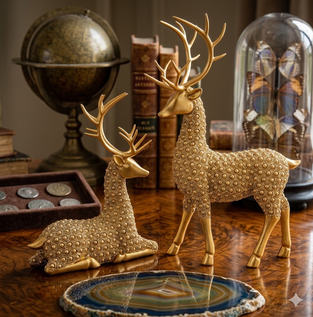YS1840 ( Golden Regal Deer Duo Sculpture ) ( PcsCtn.16 )