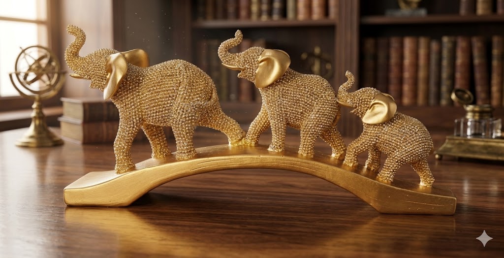 YS1841 ( Golden Crystal Elephant Family Sculpture ) ( PcsCtn.48 )
