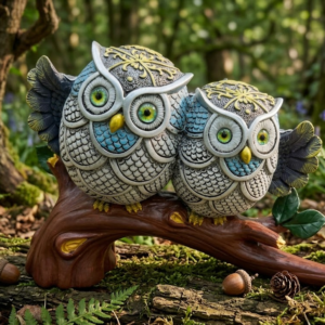 YS1850 ( Twin Owl Couple on Rustic Branch Polyresin Showpiece ) ( PcsCtn.36 )