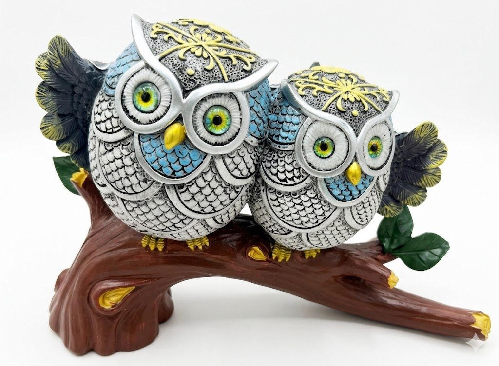 YS1850 ( Twin Owl Couple on Rustic Branch Polyresin Showpiece ) ( PcsCtn.36 ) - Image 2