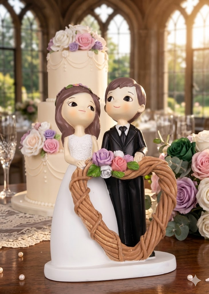 YS1854 ( Romantic Wedding Couple Heart Wreath Polyresin Showpiece ) ( PcsCtn.48 )