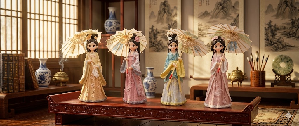 YS1855 ( Elegant Oriental Lady with Parasol Polyresin Showpiece ) ( PcsCtn.48 )