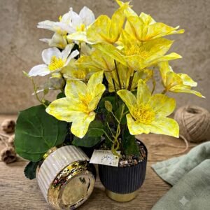 YS1972 ( Yellow & White Clematis Artificial Flower Arrangement in Decorative Pot ) ( PcsCtn.48 )