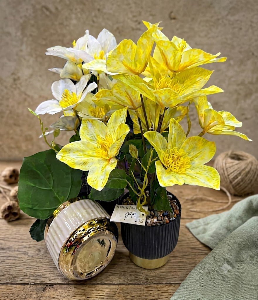 YS1972 ( Yellow & White Clematis Artificial Flower Arrangement in Decorative Pot ) ( PcsCtn.48 )