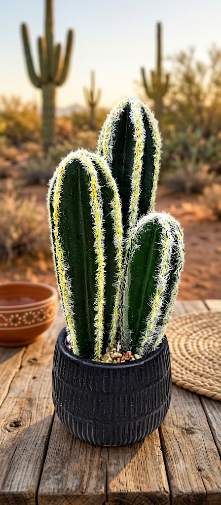 YS1975 ( Artificial Columnar Cactus Plant in Decorative Ribbed Pot ) ( PcsCtn.24 )