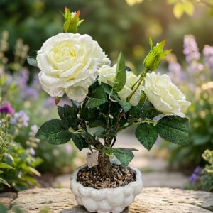 YS1980 ( Artificial White Rose Bonsai Arrangement in Decorative Ceramic Pot ) ( PcsCtn.12 )