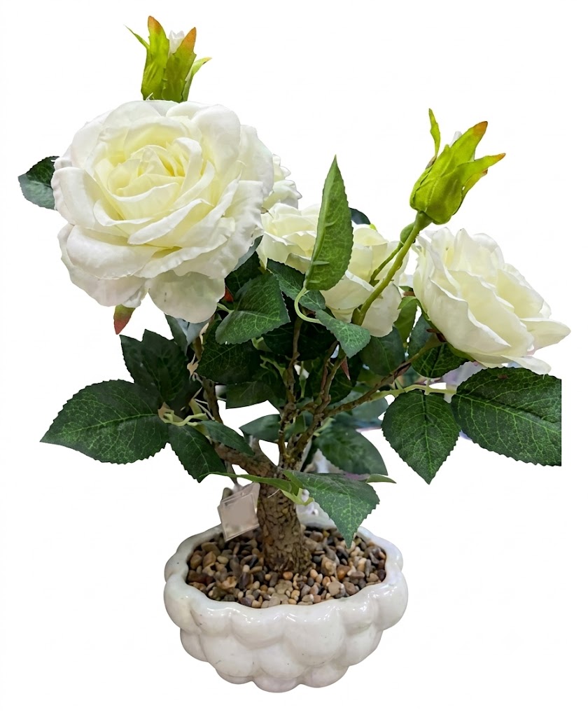 YS1980 ( Artificial White Rose Bonsai Arrangement in Decorative Ceramic Pot ) ( PcsCtn.12 ) - Image 2