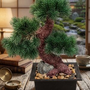 Artificial Pine Bonsai Tree Decorative Showpiece with Pebble Base Pot