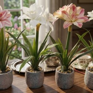 YS1998  ( Artificial Amaryllis Lily Flower Arrangement in Decorative Pebble Pot ) ( PcsCTn.24 )