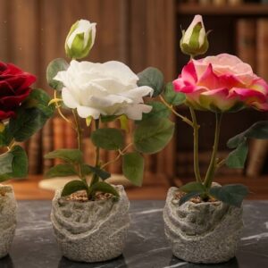 YS2002  ( Artificial Single Rose Flower Arrangement in Decorative Stone-Texture Pot ) ( PcsCtn.48 )