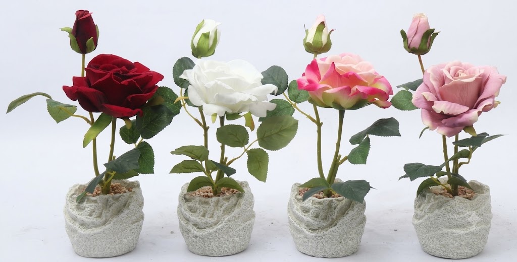 YS2002 ( Artificial Single Rose Flower Arrangement in Decorative Stone-Texture Pot ) ( PcsCtn.48 ) - Image 2