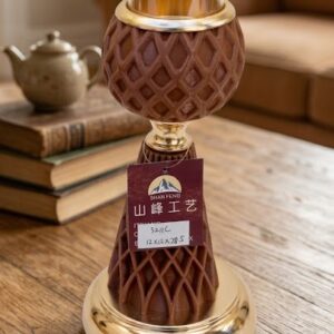 YS2010 ( Luxury Brown Textured Hurricane Candle Holder with Gold Base ) ( PcsCtn.24 )