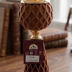 YS2011 ( Royal Brown Geometric Hurricane Candle Holder – Gold Edition ) ( PcsCtn.24 )