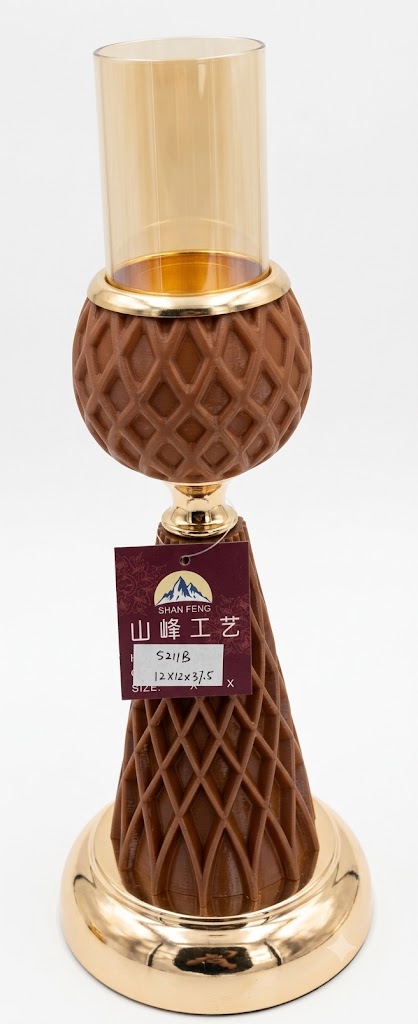 YS2011 ( Royal Brown Geometric Hurricane Candle Holder – Gold Edition ) ( PcsCtn.24 ) - Image 2