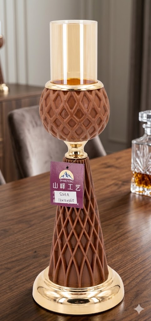 YS2012 ( Elegant Brown Lattice Hurricane Candle Stand – Gold Luxe Collection ) ( PCSCtn.24 )
