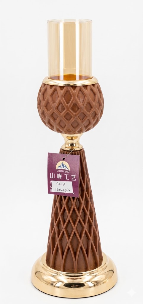 YS2012 ( Elegant Brown Lattice Hurricane Candle Stand – Gold Luxe Collection ) ( PCSCtn.24 ) - Image 2