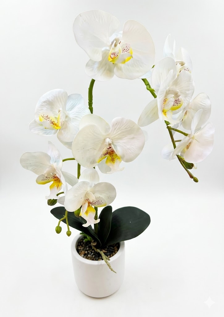 Artificial White Phalaenopsis Orchid Arrangement in Decorative Pot - Image 2