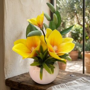 Artificial Yellow Orchid Floral Arrangement in Ceramic Decorative Pot