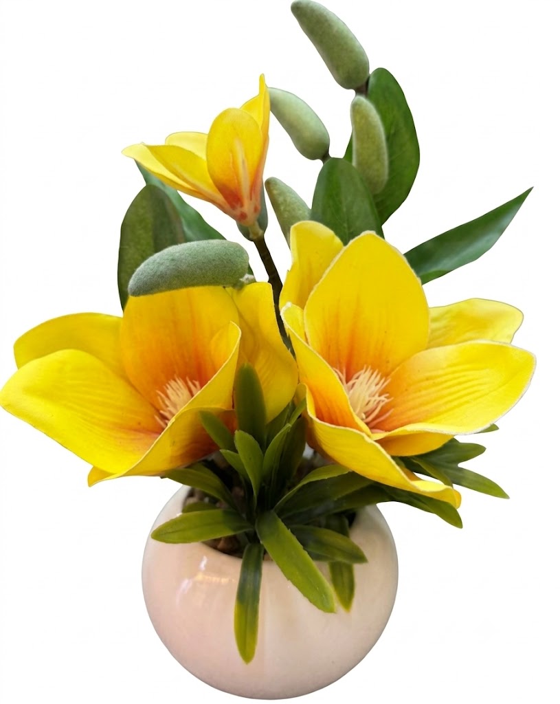 Artificial Yellow Orchid Floral Arrangement in Ceramic Decorative Pot - Image 2