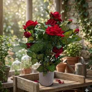 YS2067 ( Artificial Red Rose Bush Arrangement in Decorative Pot ) ( PcsCtn.24 )