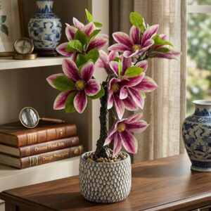 YS2071 ( Artificial Pink Magnolia Bonsai Tree in Textured Decorative Pot ) ( PcsCtn.24 )