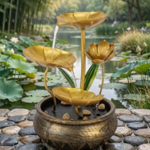 YS2073 ( Golden Lotus Cascade Tabletop Water Fountain ) ( PcsCtn.18 )