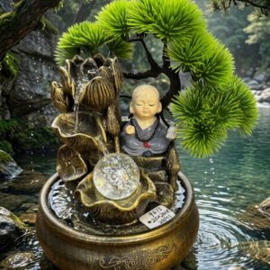 YS2075 ( Zen Monk Crystal Ball Tabletop Water Fountain with Bonsai Tree ) ( PcsCtn..24 )