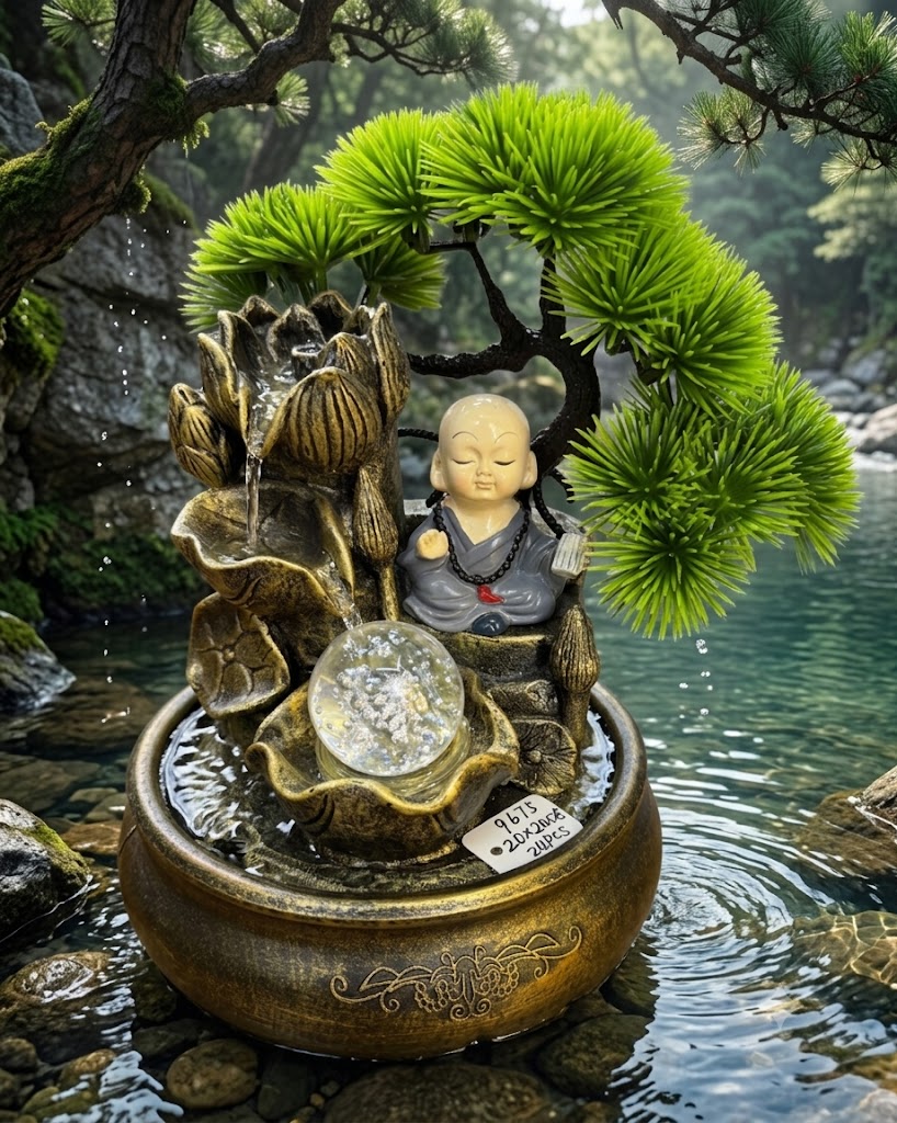 YS2075 ( Zen Monk Crystal Ball Tabletop Water Fountain with Bonsai Tree ) ( PcsCtn..24 )