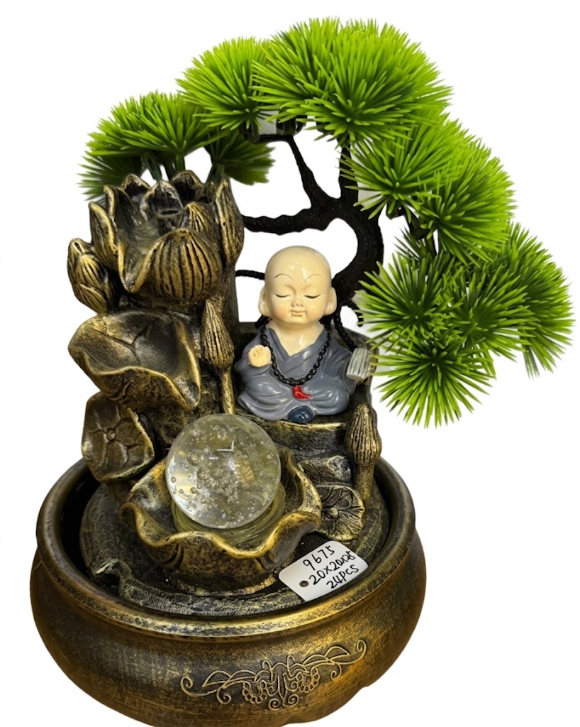 YS2075 ( Zen Monk Crystal Ball Tabletop Water Fountain with Bonsai Tree ) ( PcsCtn..24 ) - Image 2