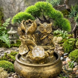YS2076 ( Wise Owl Crystal Ball Tabletop Water Fountain with Bonsai Tree ) ( PcSCtn.24 )