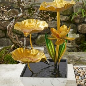 YS2077 ( Golden Lotus Cascade Tabletop Water Fountain with Marble Base ) ( PcsCtn.18 )