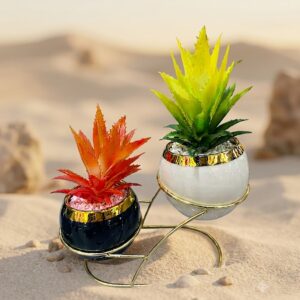YS2097 ( Artificial Dual Succulent Arrangement with Metal Heart Stand Planter ) ( PcsCtn.36 )