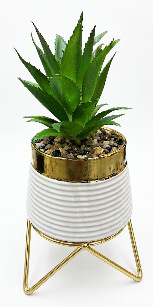 Artificial Aloe Succulent Plant in Modern Gold Stand Planter - Image 2