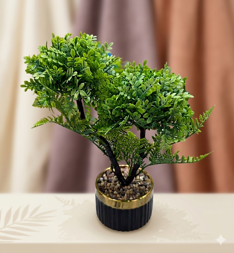 YS2101 ( Artificial Twin Topiary Bonsai Plant in Decorative Black & Gold Pot ) (PcsCtn.60 )