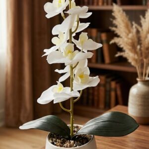 YS2112  ( Artificial White Orchid Plant in Decorative Pot – Elegant Floral Tabletop Arrangement ) ( PcsCtn.55 )