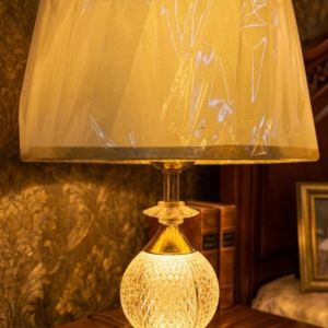YS2191 ( Vintage Cut Crystal Globe Table Lamp with Brass Finish and Pleated Cream Shade ) ( PcsCtn.24 )