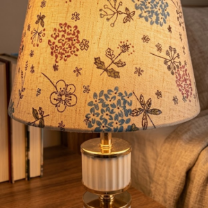 YS2192 ( Modern Floral Fabric Table Lamp with Gold and White Ceramic Base ) ( PcsCtn.24 )