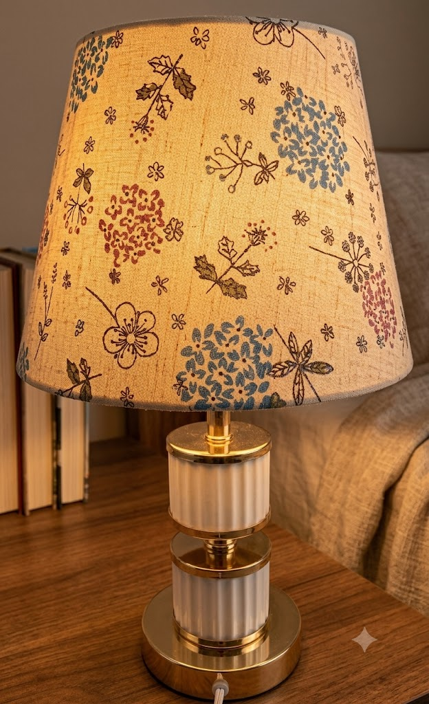YS2192 ( Modern Floral Fabric Table Lamp with Gold and White Ceramic Base ) ( PcsCtn.24 )
