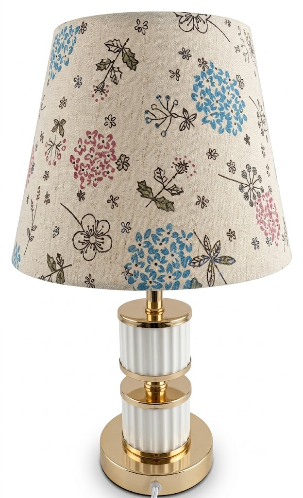 YS2192 ( Modern Floral Fabric Table Lamp with Gold and White Ceramic Base ) ( PcsCtn.24 ) - Image 2