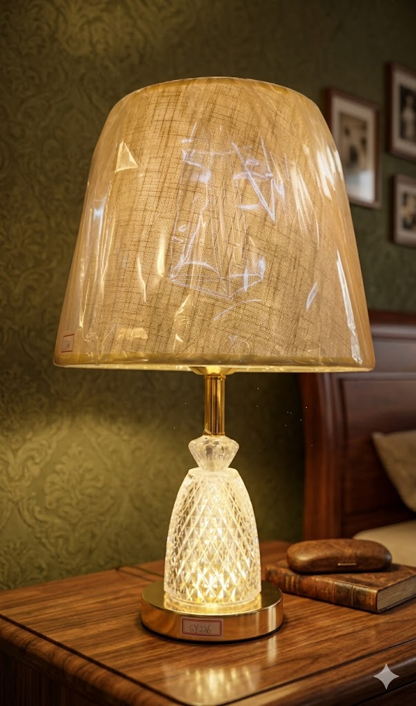 YS2195 ( Elegant Cut Crystal Accent Table Lamp with Brass Finish and Beige Linen Shade ) ( PcsCtn.24 )