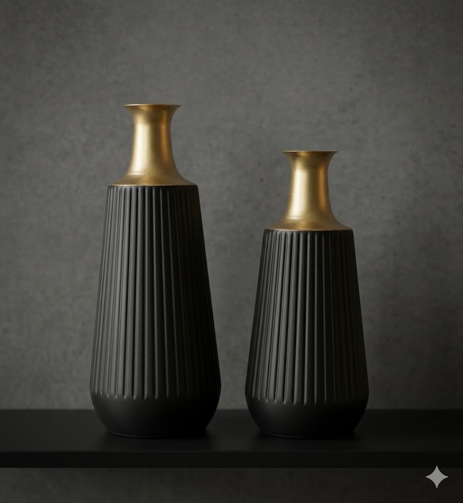 YS2276 ( Royal Noir Ribbed Metal Vase ) ( PcsCtn.4 )