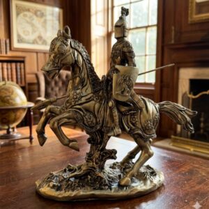 YS2300 ( Royal Knight on Horseback Statue – Polyresin Medieval Cavalry Warrior Decorative Showpiece ) ( PcsCtn.12 )