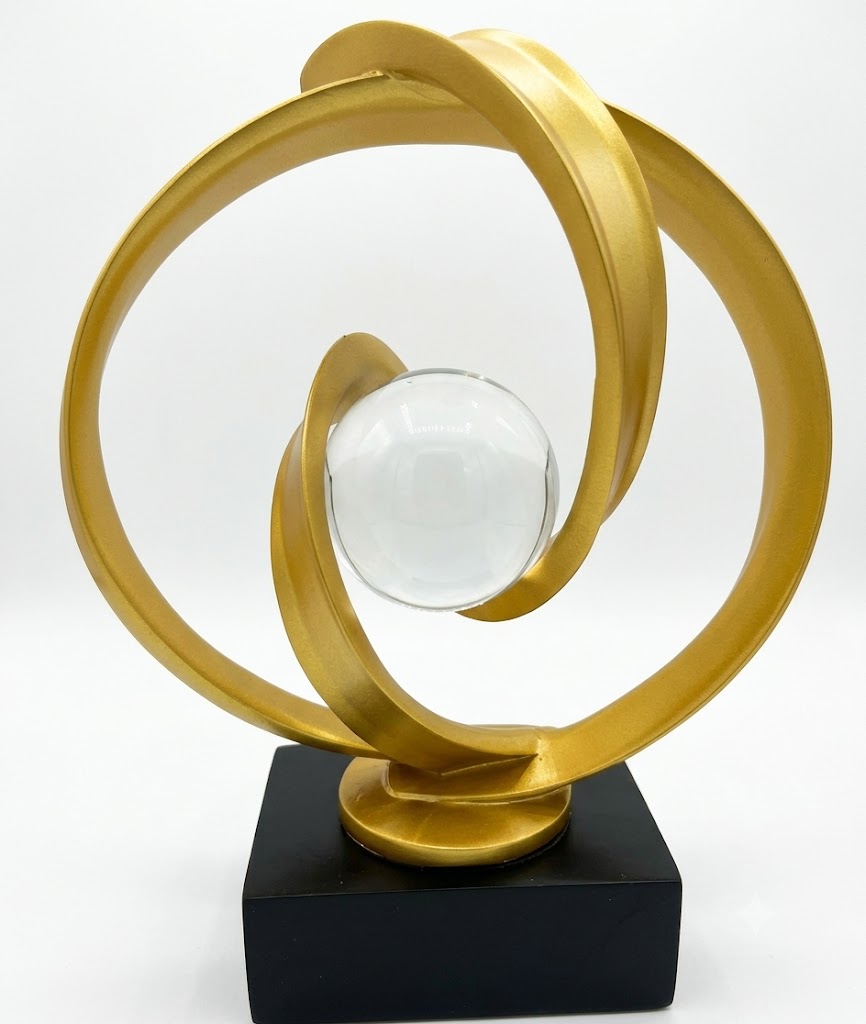 YS2306 ( Modern Golden Orbit Crystal Sculpture – Abstract Polyresin Decorative Showpiece ) (pcsCtn.12 ) - Image 2