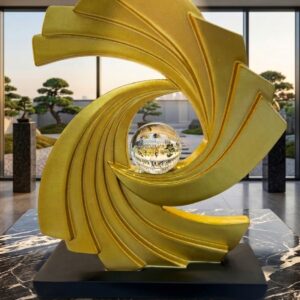 YS2307 ( Golden Spiral Crystal Sphere Sculpture – Modern Abstract Polyresin Decorative Showpiece ) ( PcsCtn.12 )