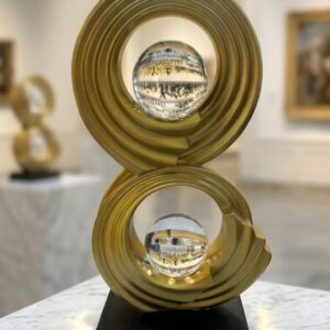 YS2308 ( Dual Orbit Crystal Sphere Sculpture – Modern Abstract Polyresin Decorative Showpiece ) ( PcsCtn.12 )